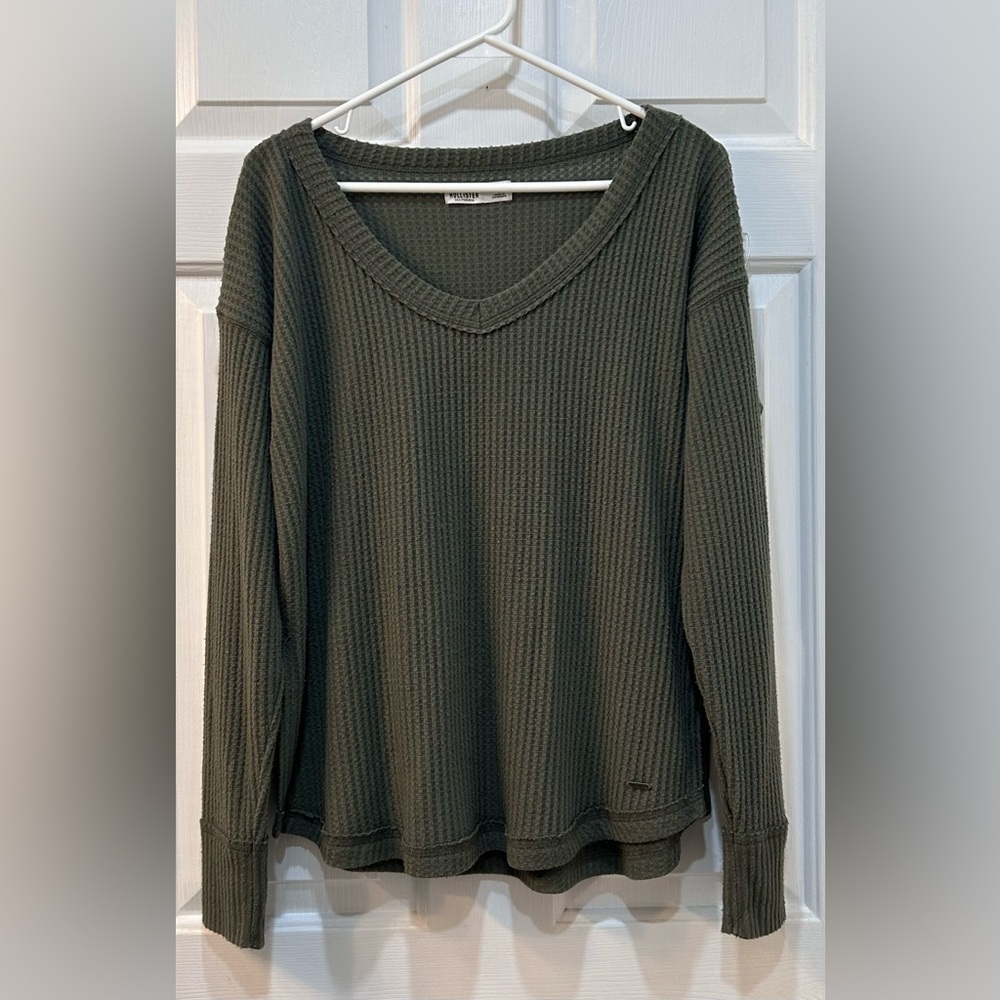 Hollister Oversized‎ Green Waffle Knit Sweater Women Sz S 90's Grunge Y2K Layers